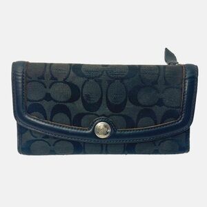 Coach Parker Canvas and Leather Trim Black Signature C Trifold Womens Wa…